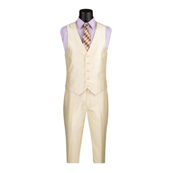 MEN'S VINCI 3 PIECE SLIM FIT SUIT CHAMPAGNE-BEIGE SATIN LOOK FABRIC. SV2D-1 - Picture 2 of 2